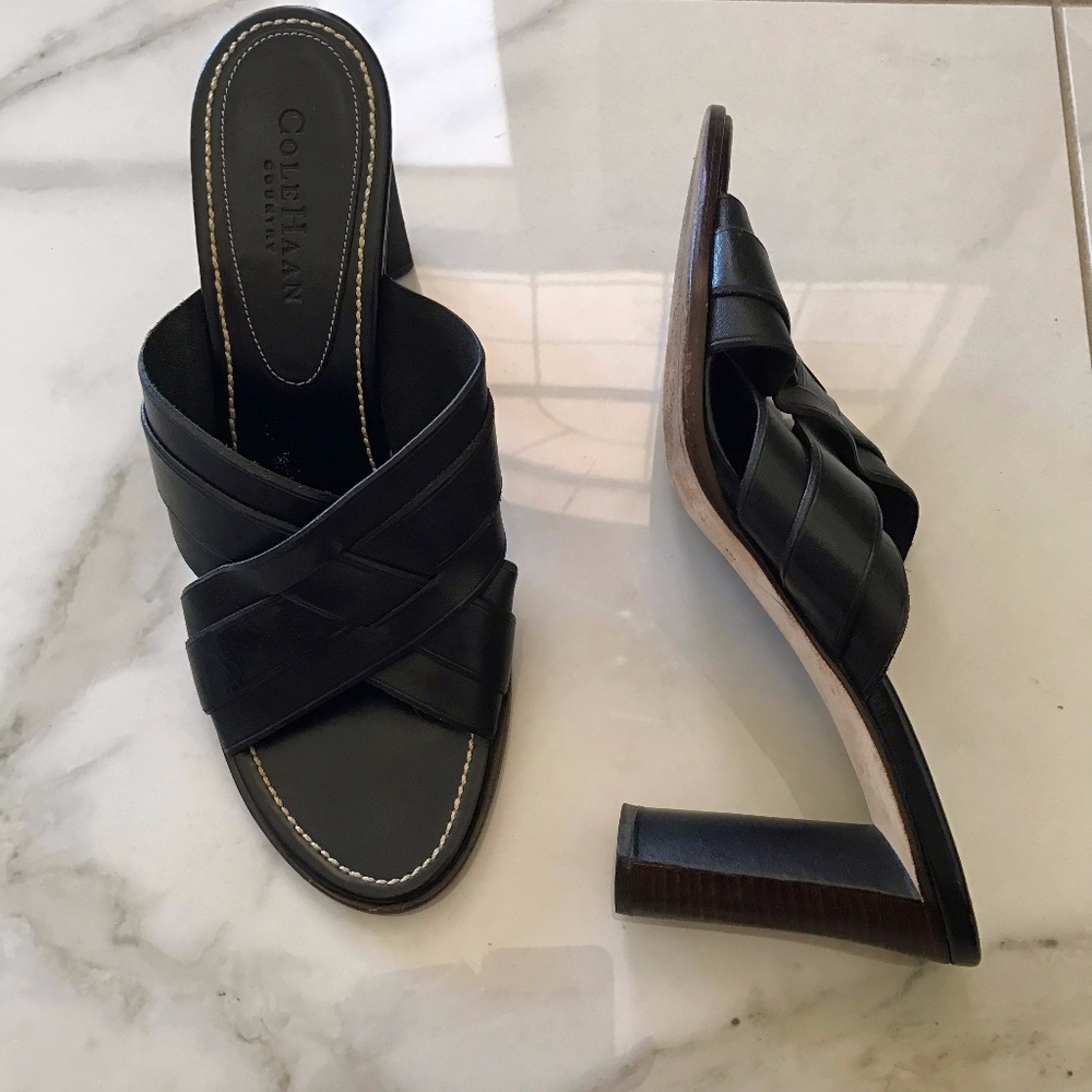 Cole Haan Country Black Block Heel Slide Sandals 8 1/2B